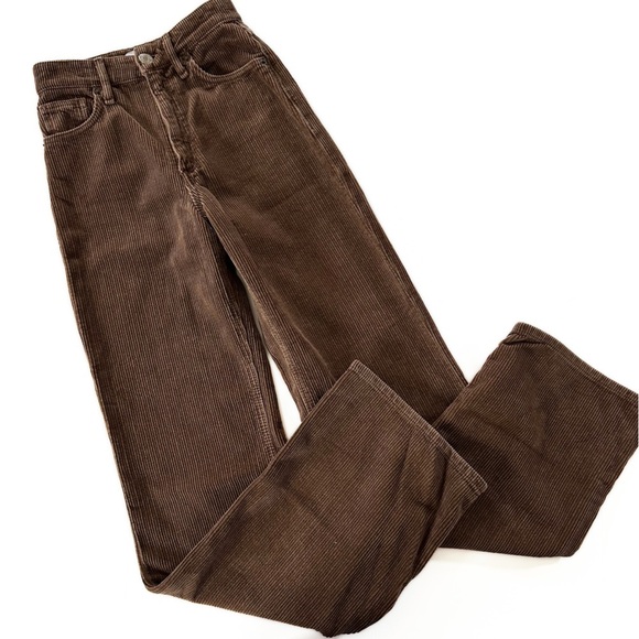 Zara Denim - Zara Women’s 90s Full Length Flare Brown Corduroy Jeans Size 0 High Rise
